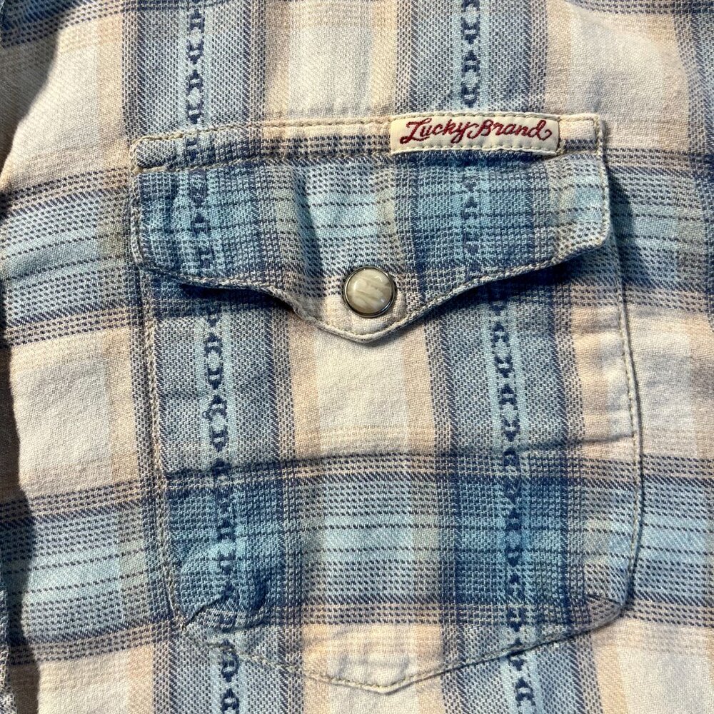 Lucky Brand Distinctive Western Sportswear Vintage Blue Plaid Pearl Snap Shirt - Picture 4 of 8